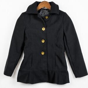 Canyon River Blues Girls M 10/12 Black Peplum Peacoat Gold Buttons -Missing Belt